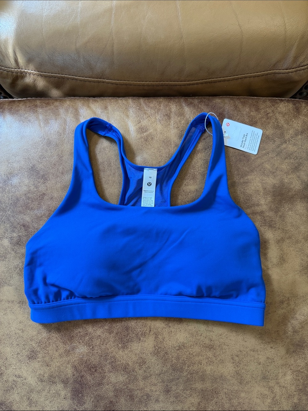 NWT Lululemon Wunder Train Mesh Back Bra Sz 10 Beach Ball Blue